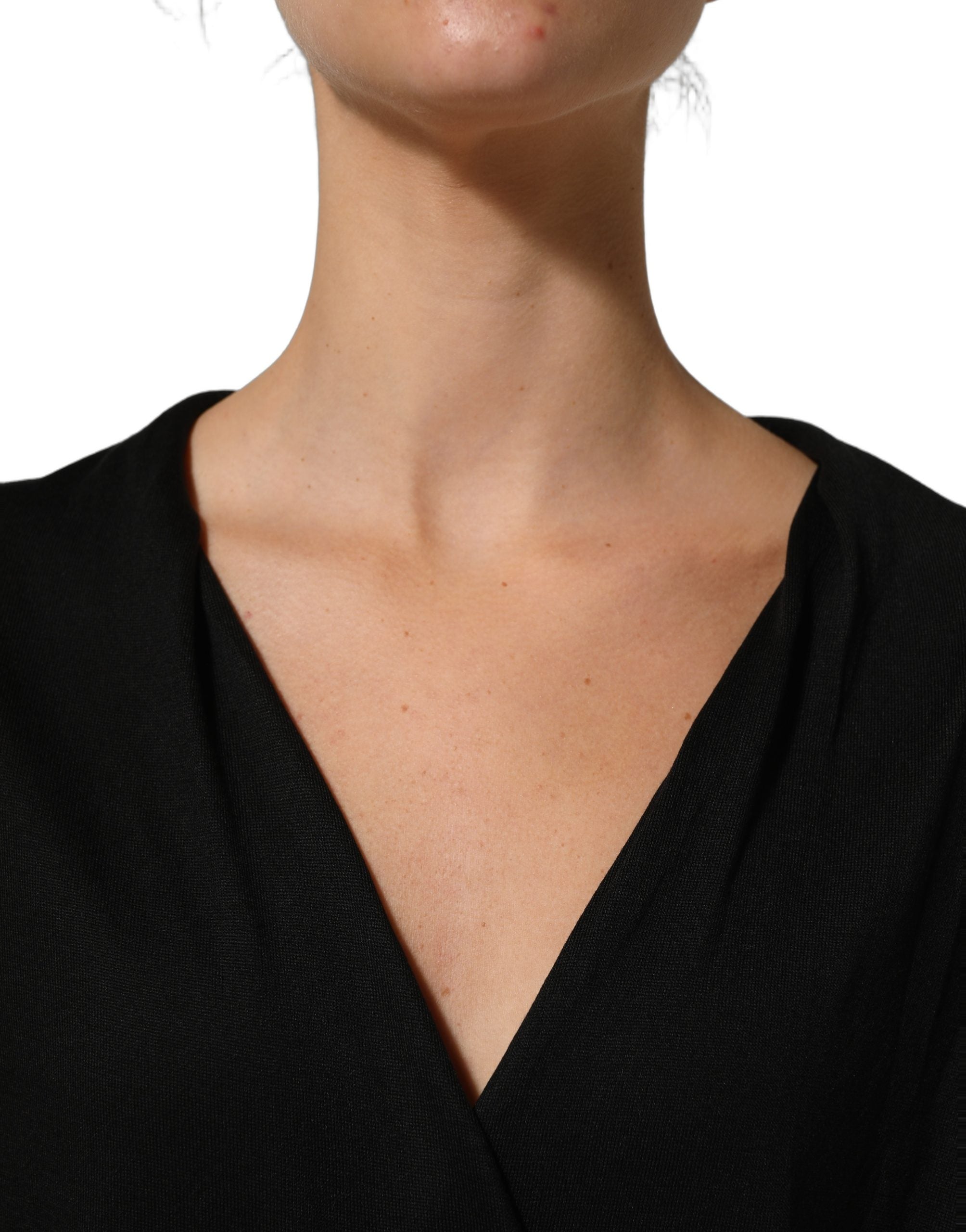 Dolce & Gabbana Black Silk Long Sleeves Draped Blouse Top
