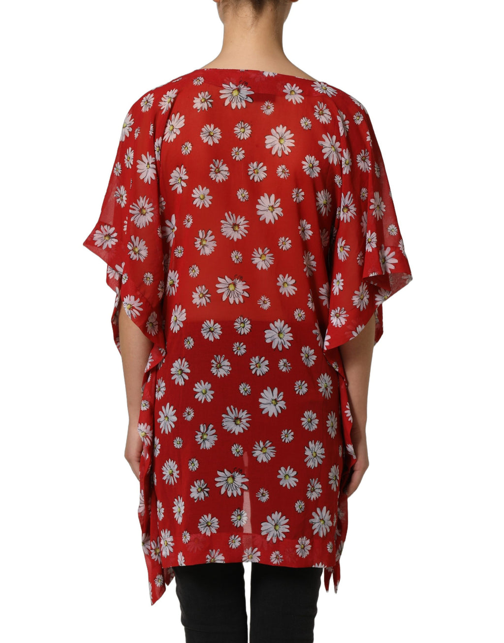 Dolce & Gabbana Red Floral V-neck Kaftan Blouse Top