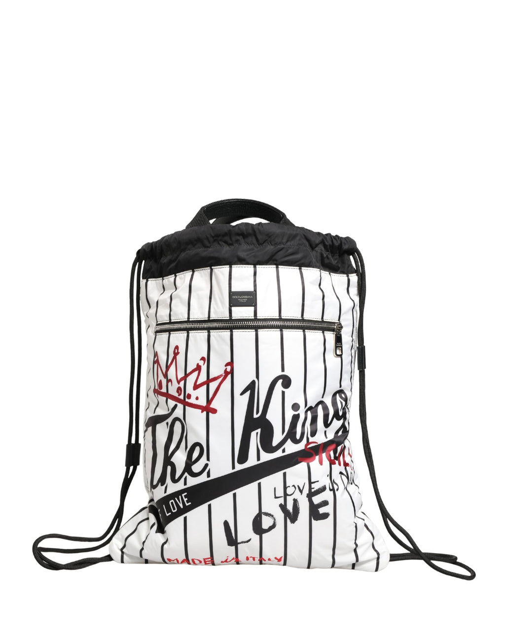 Dolce & Gabbana Black White Striped Drawstring Backpack Men Bag