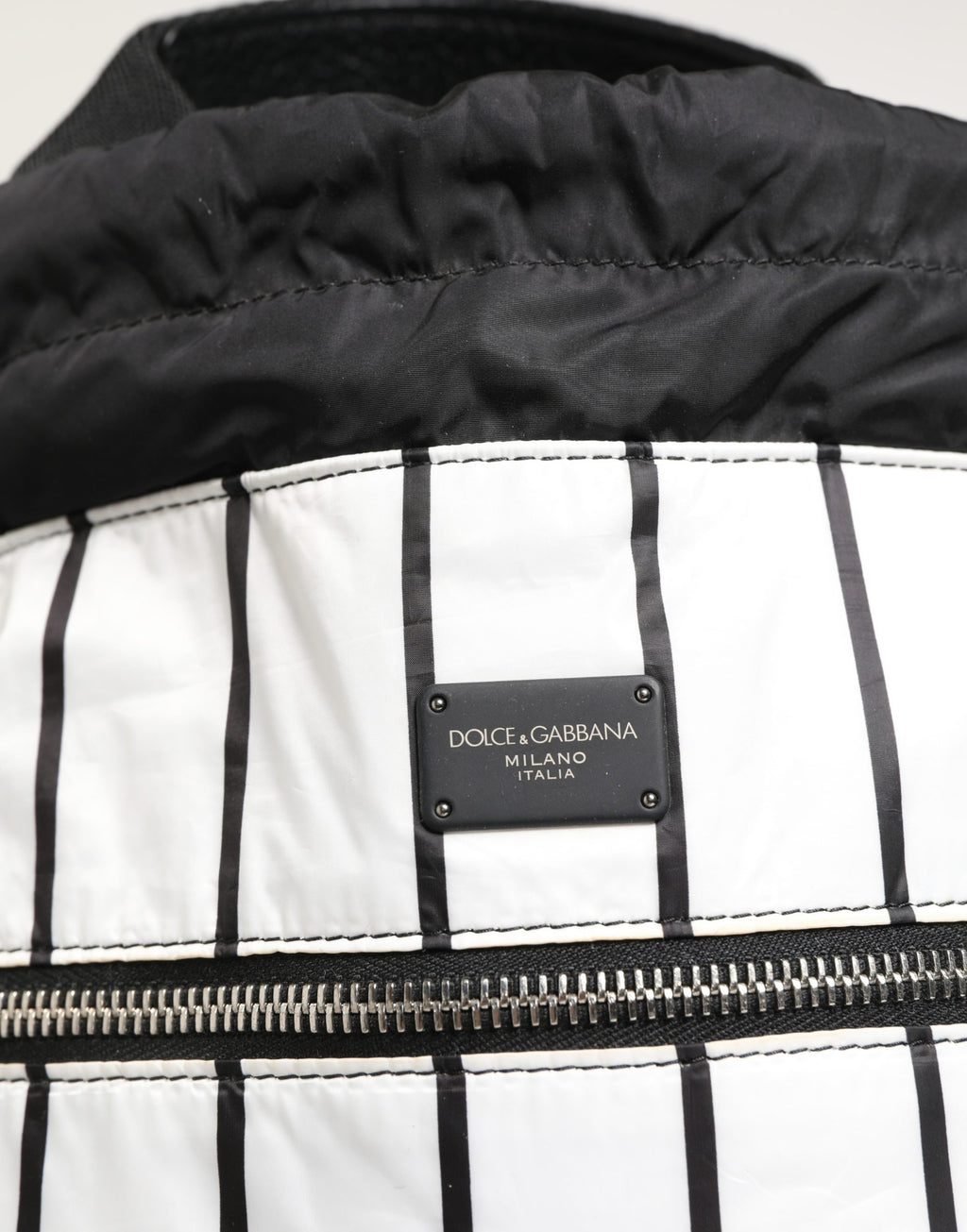 Dolce & Gabbana Black White Striped Drawstring Backpack Men Bag