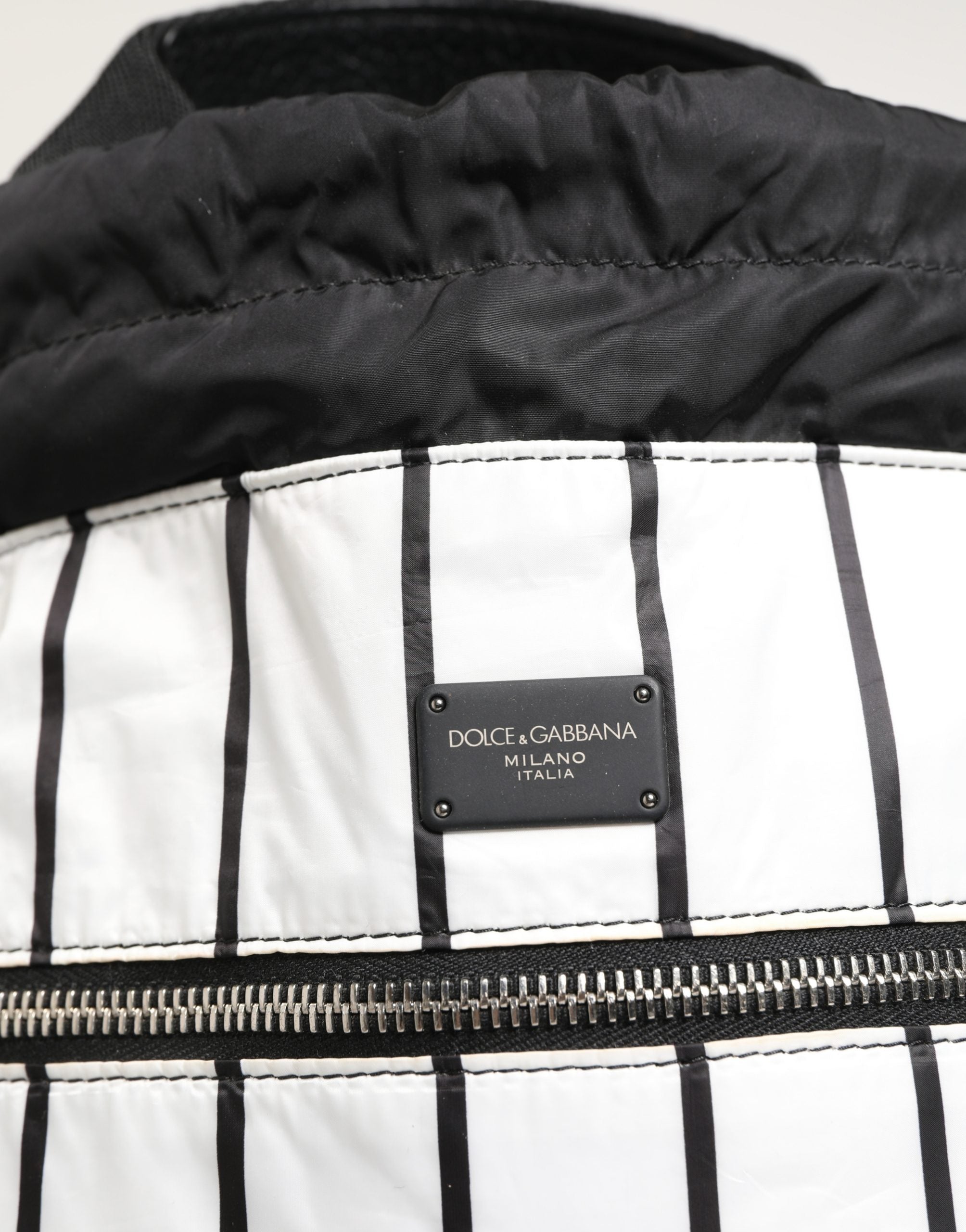 Dolce & Gabbana Black White Striped Drawstring Backpack Men Bag