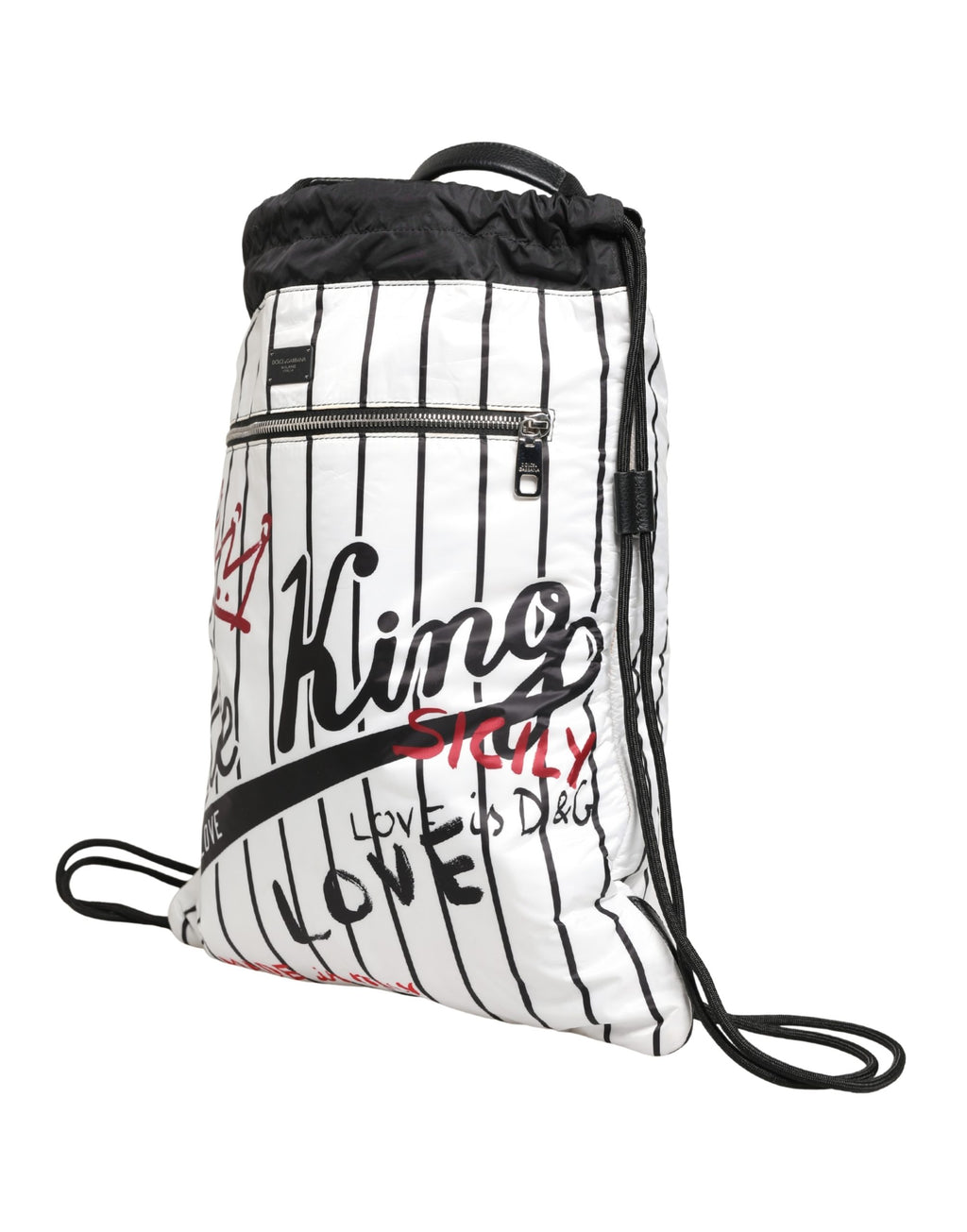 Dolce & Gabbana Black White Striped Drawstring Backpack Men Bag