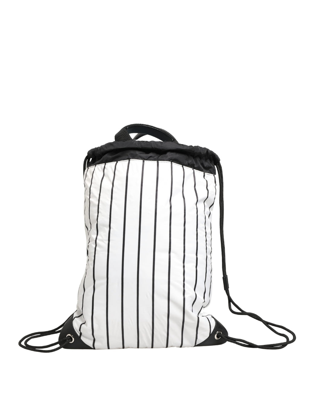 Dolce & Gabbana Black White Striped Drawstring Backpack Men Bag