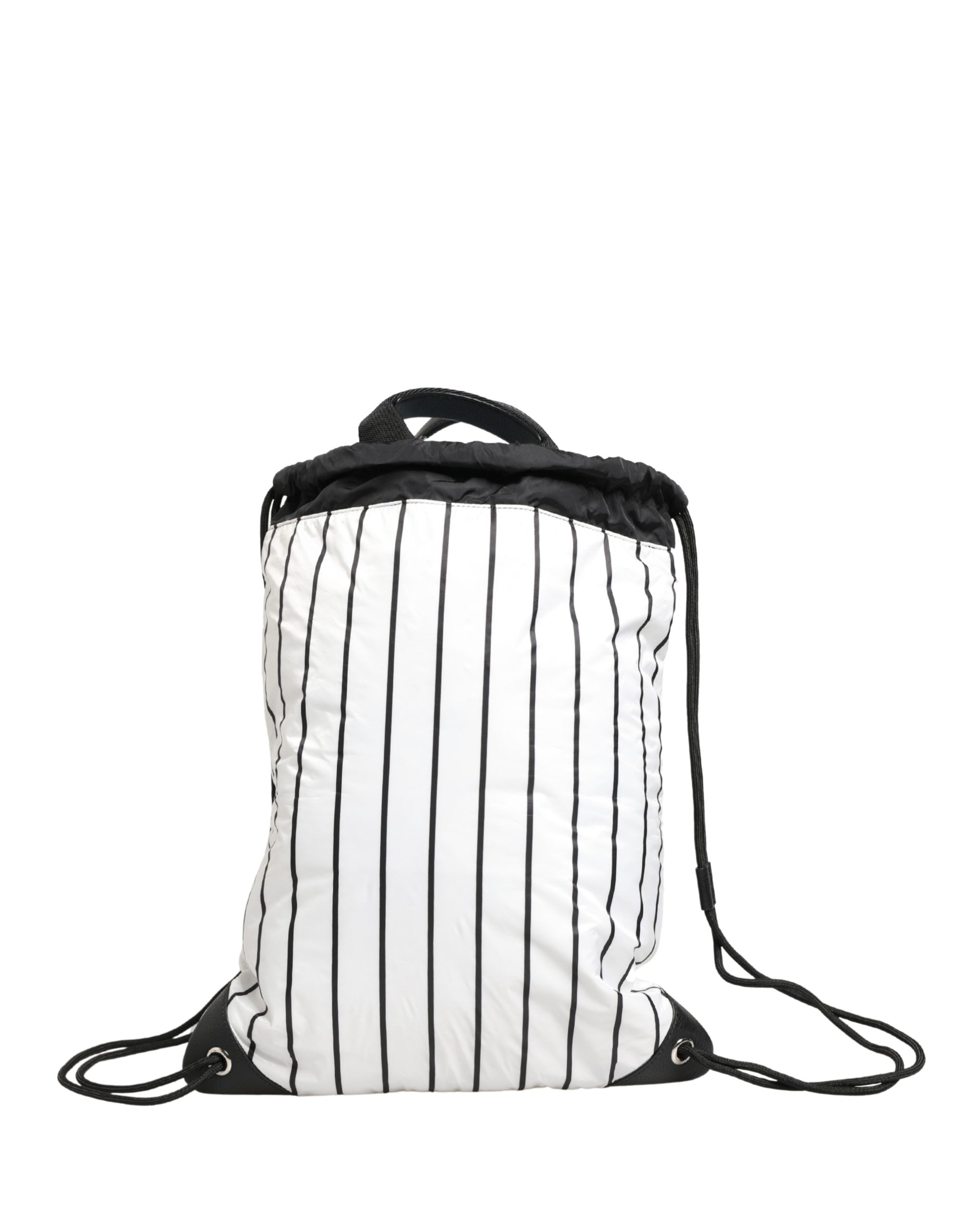 Dolce & Gabbana Black White Striped Drawstring Backpack Men Bag