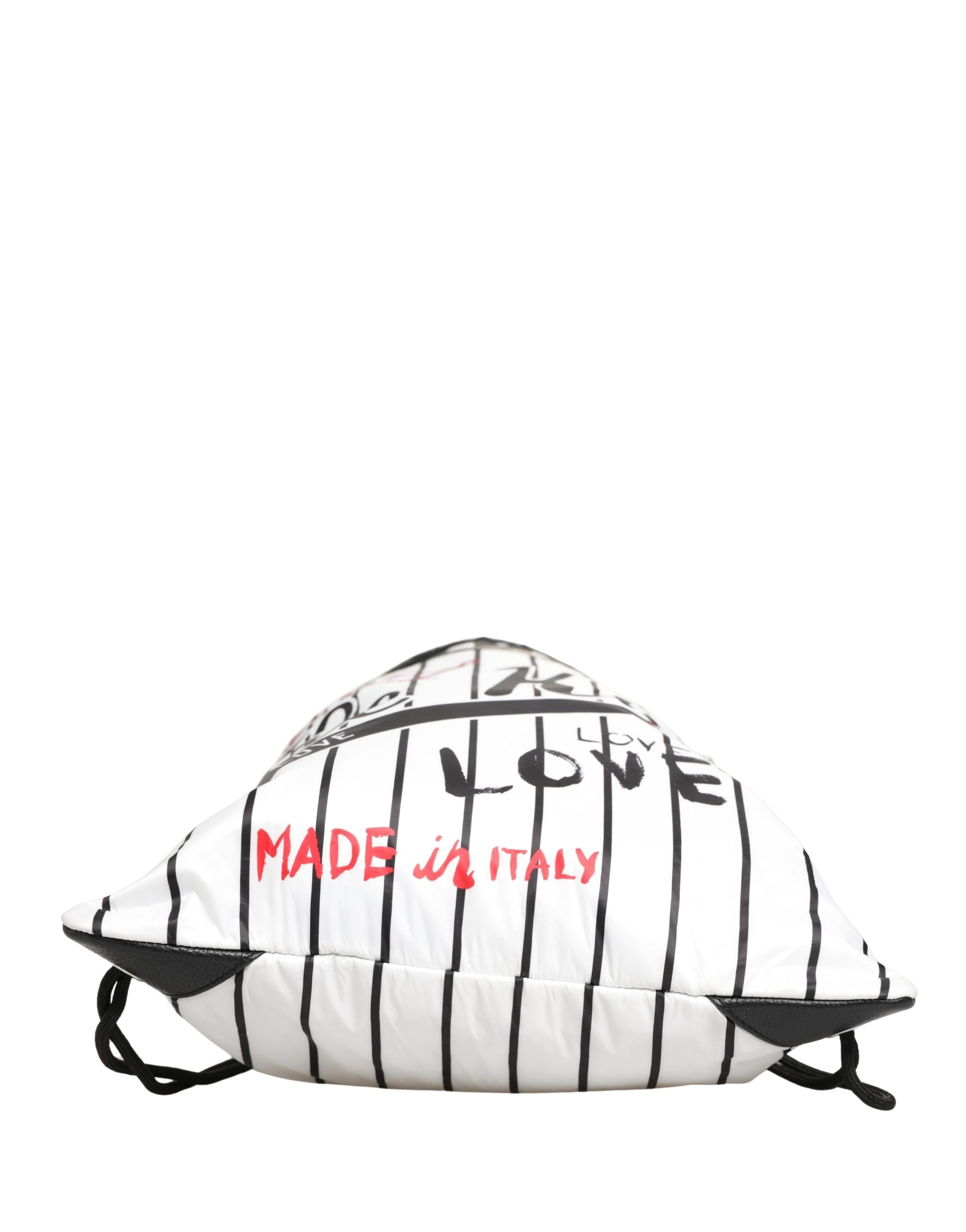 Dolce & Gabbana Black White Striped Drawstring Backpack Men Bag