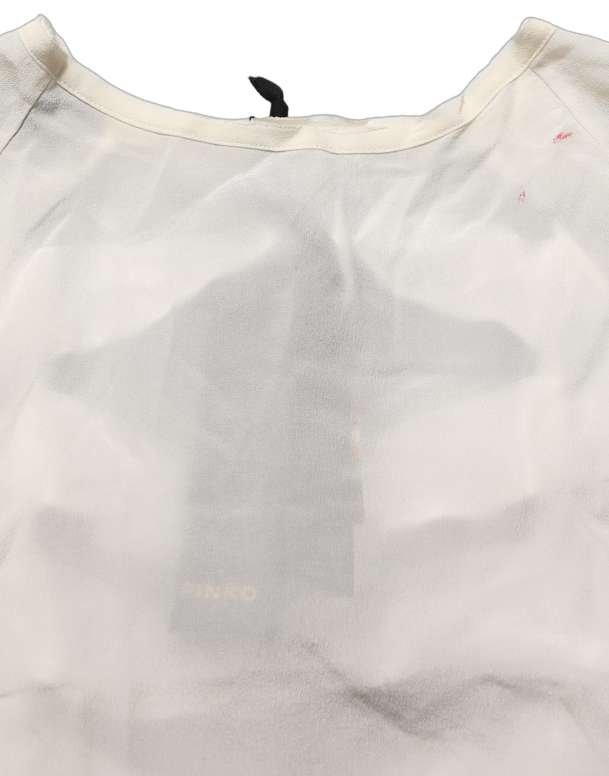PINKO Off White Silk Sheer Round Neck Short Sleeves Blouse Top