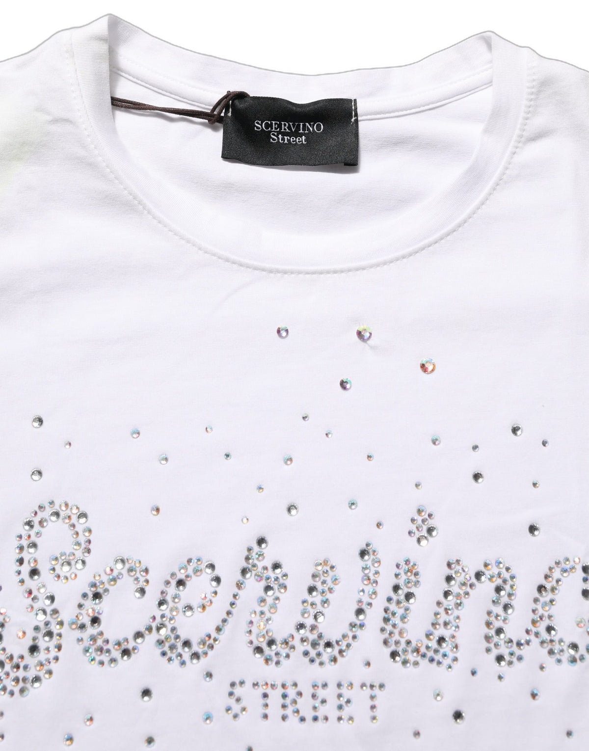 Scervino Street White Crew Neck Short Sleeves Embellished T-shirt