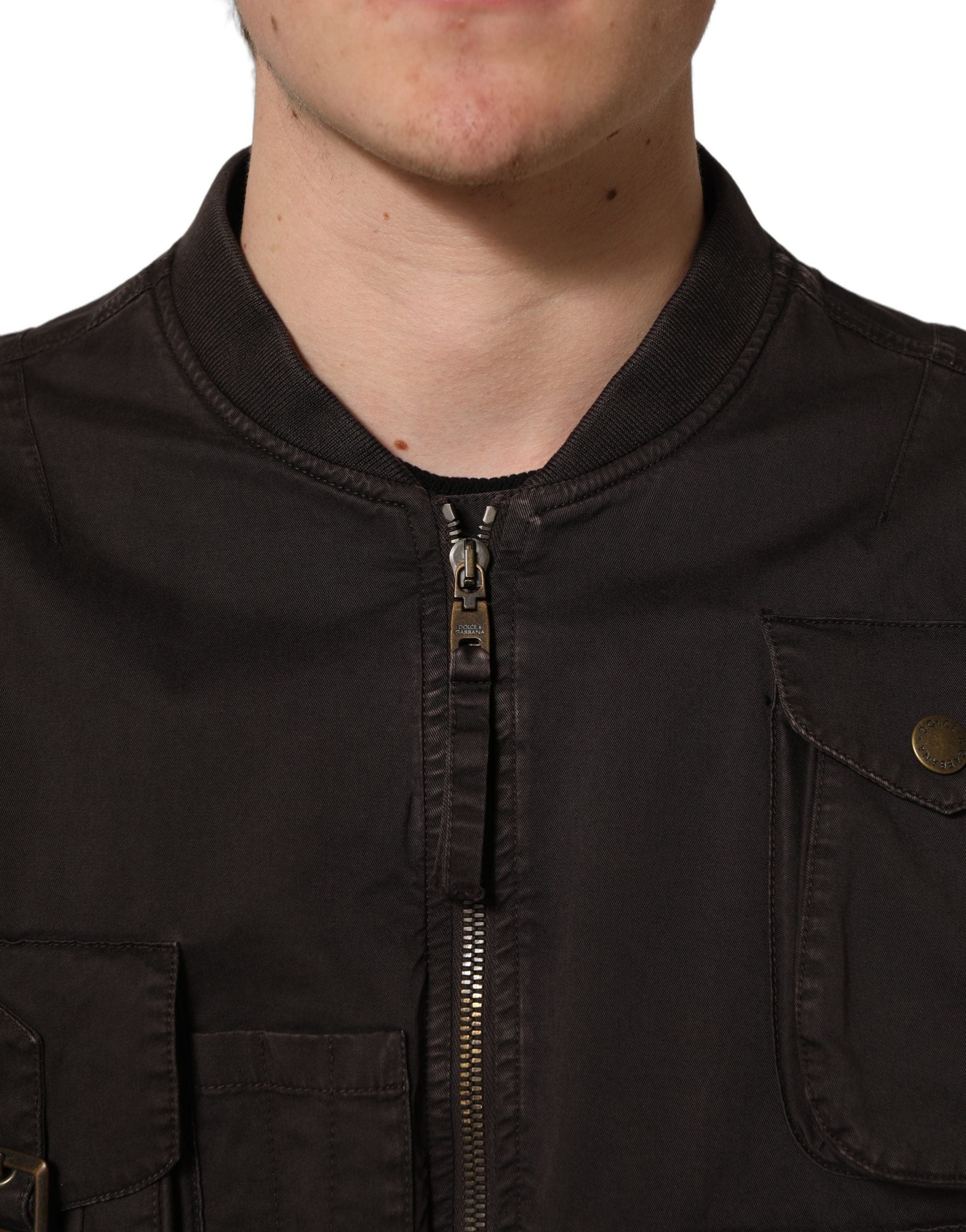 Dolce & Gabbana Brown Cotton Full Zip Men Bomber Jacket