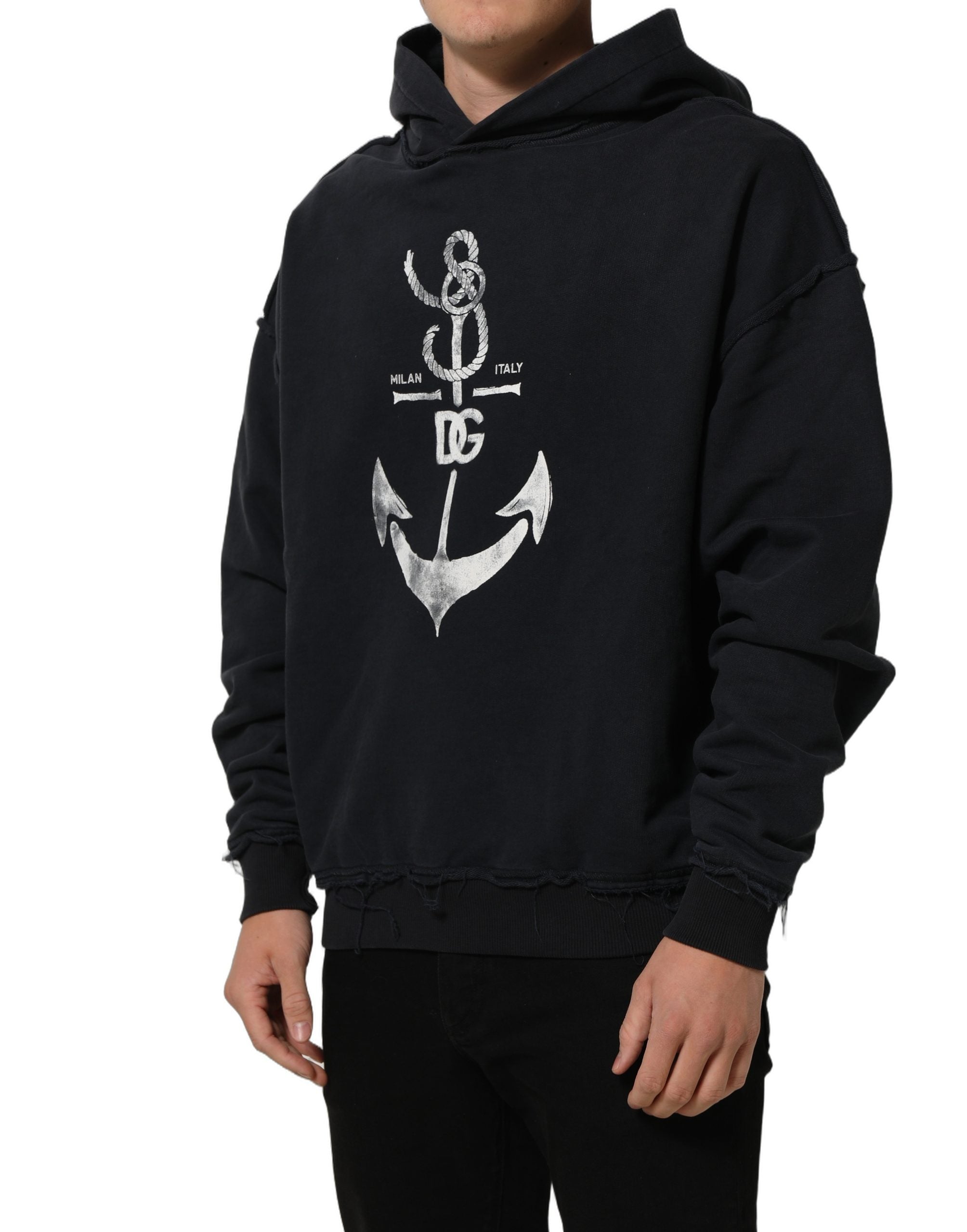 Dolce & Gabbana Black Anchor Print Hooded Sweatshirt Sweater