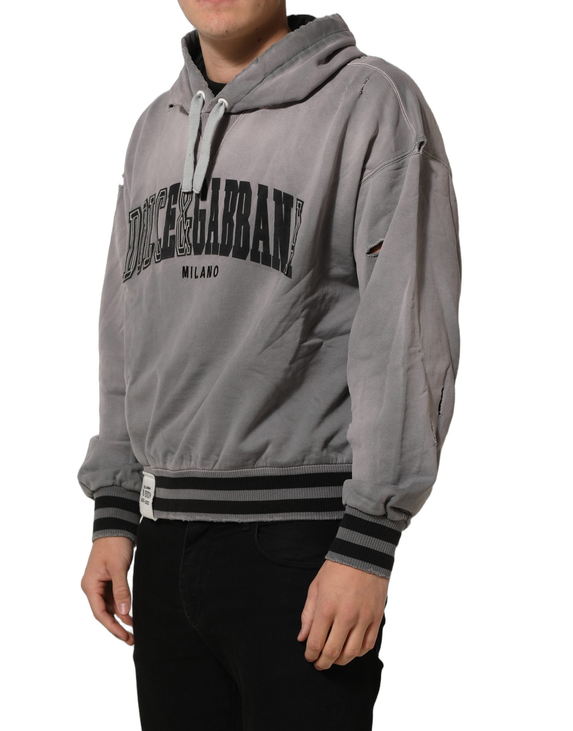 Dolce & Gabbana Gray Graphic Hooded Sweatshirt Men Sweater