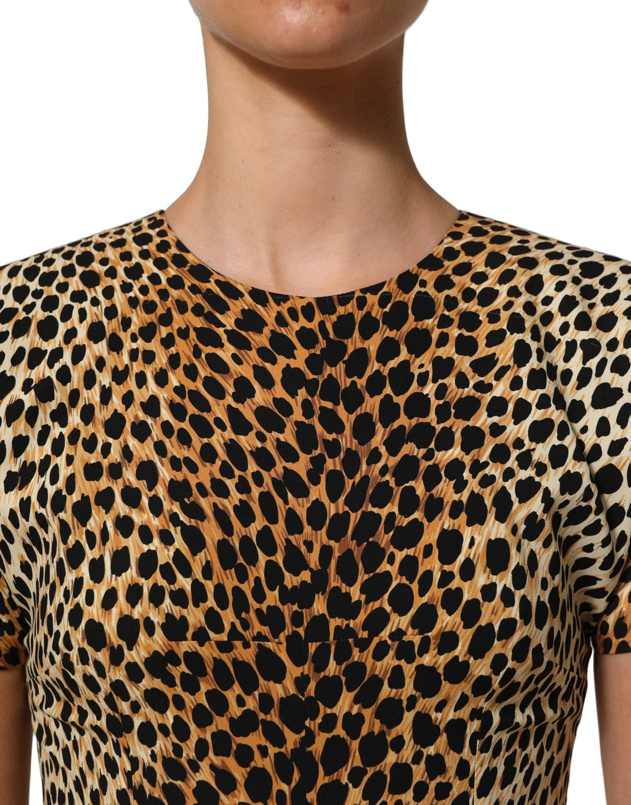Dolce & Gabbana Brown Leopard Print Silk Sheath Midi Dress