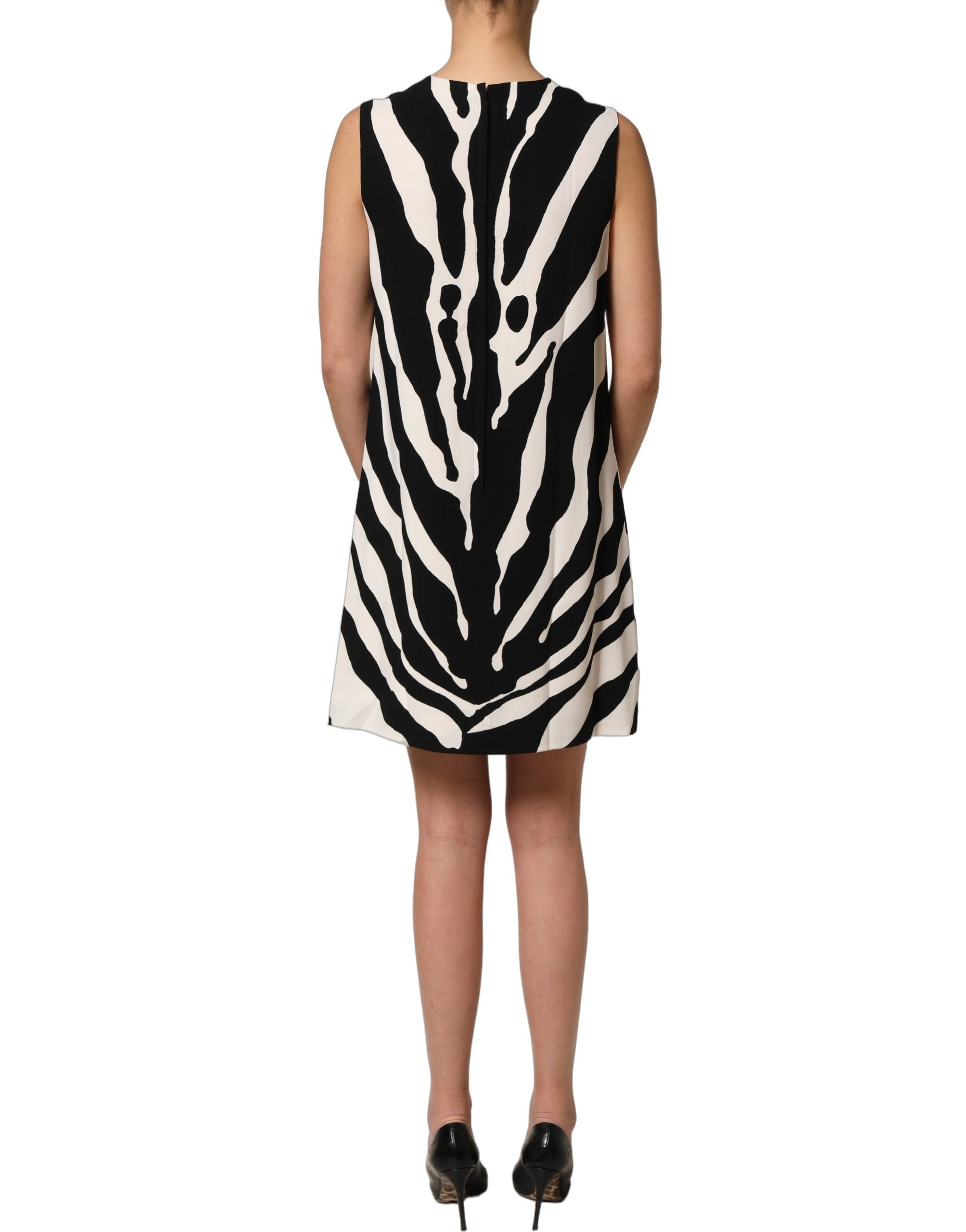Dolce & Gabbana Black White Zebra Print Viscose Mini Dress