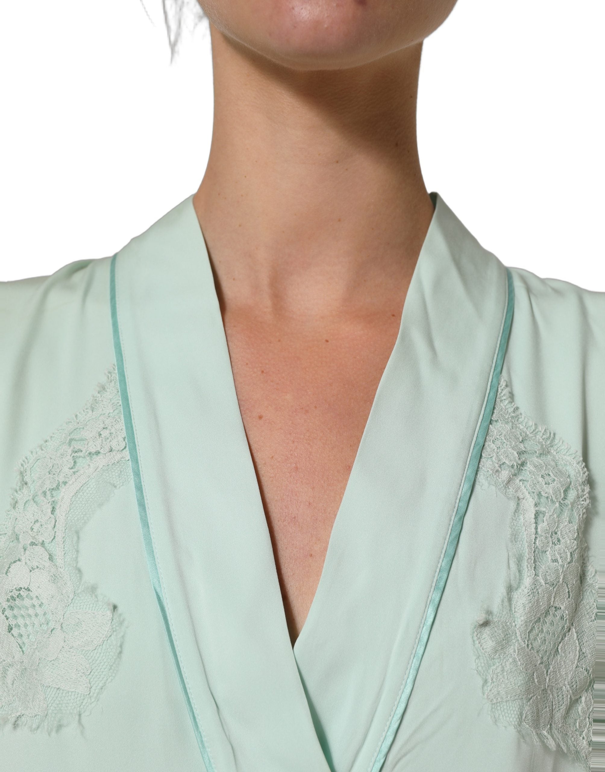 Dolce & Gabbana Mint Green Silk Lace Trim Abaya Maxi Dress