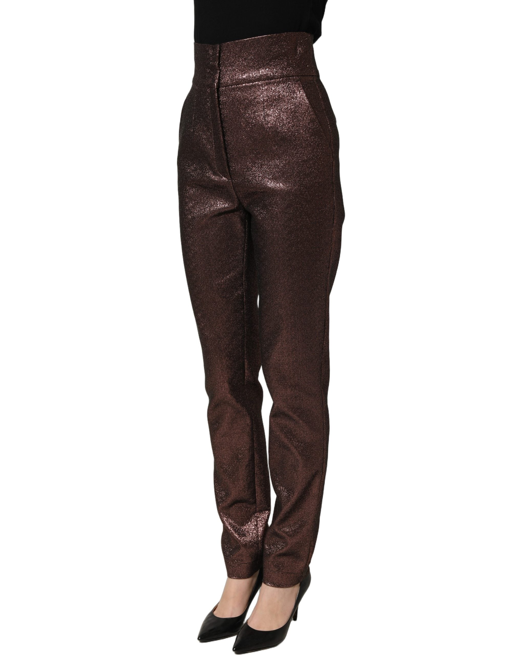 Dolce & Gabbana Metallic Brown High Waist Tapered Leg Pants