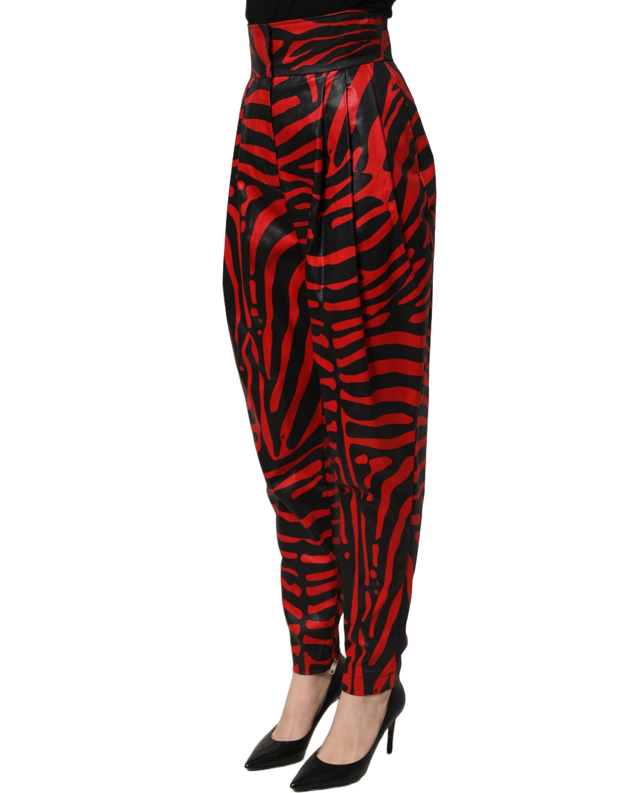 Dolce & Gabbana Red Black Zebra Print Cotton HighWaist Pants