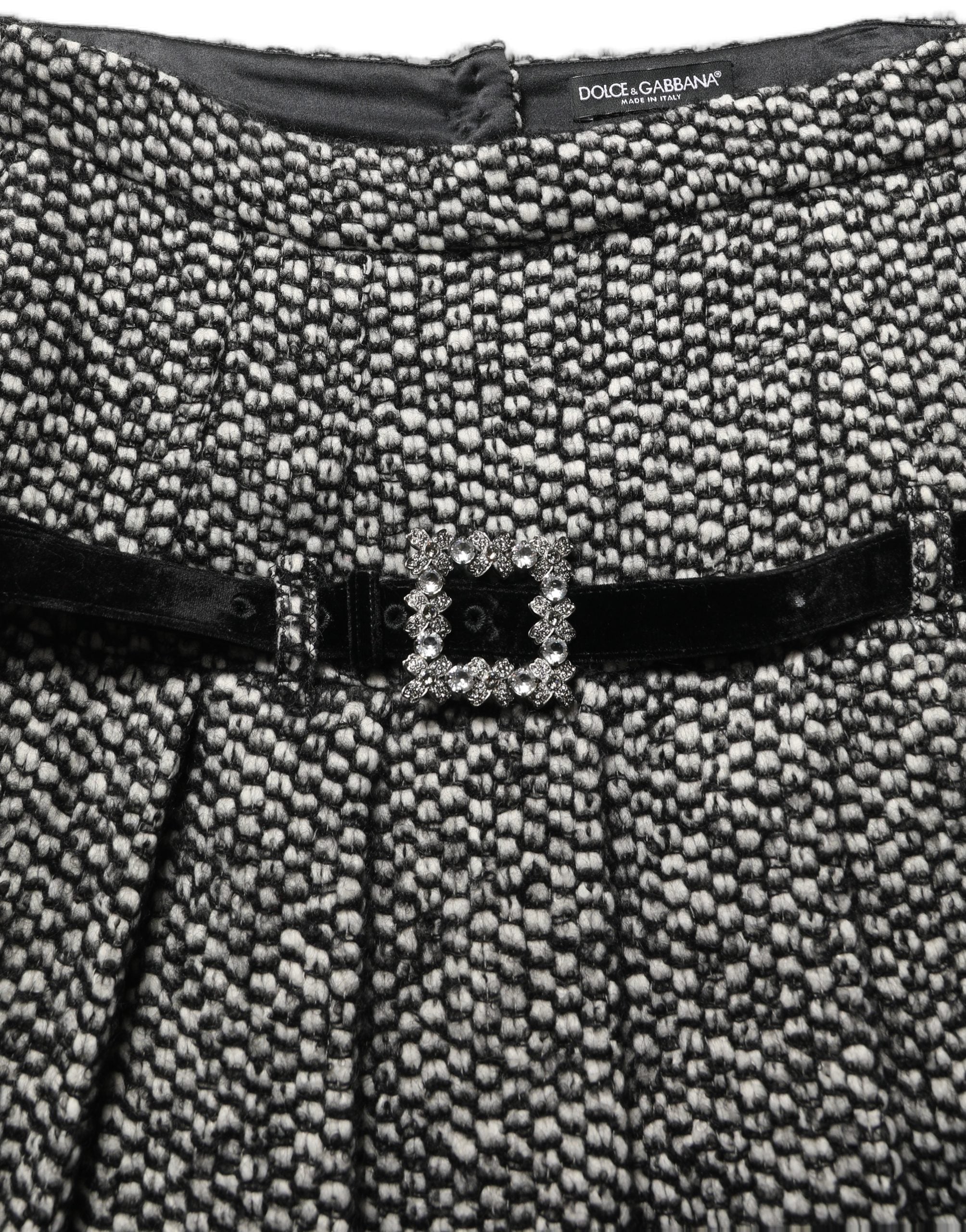 Dolce & Gabbana Black White Tweed High Waist Pleated Skirt