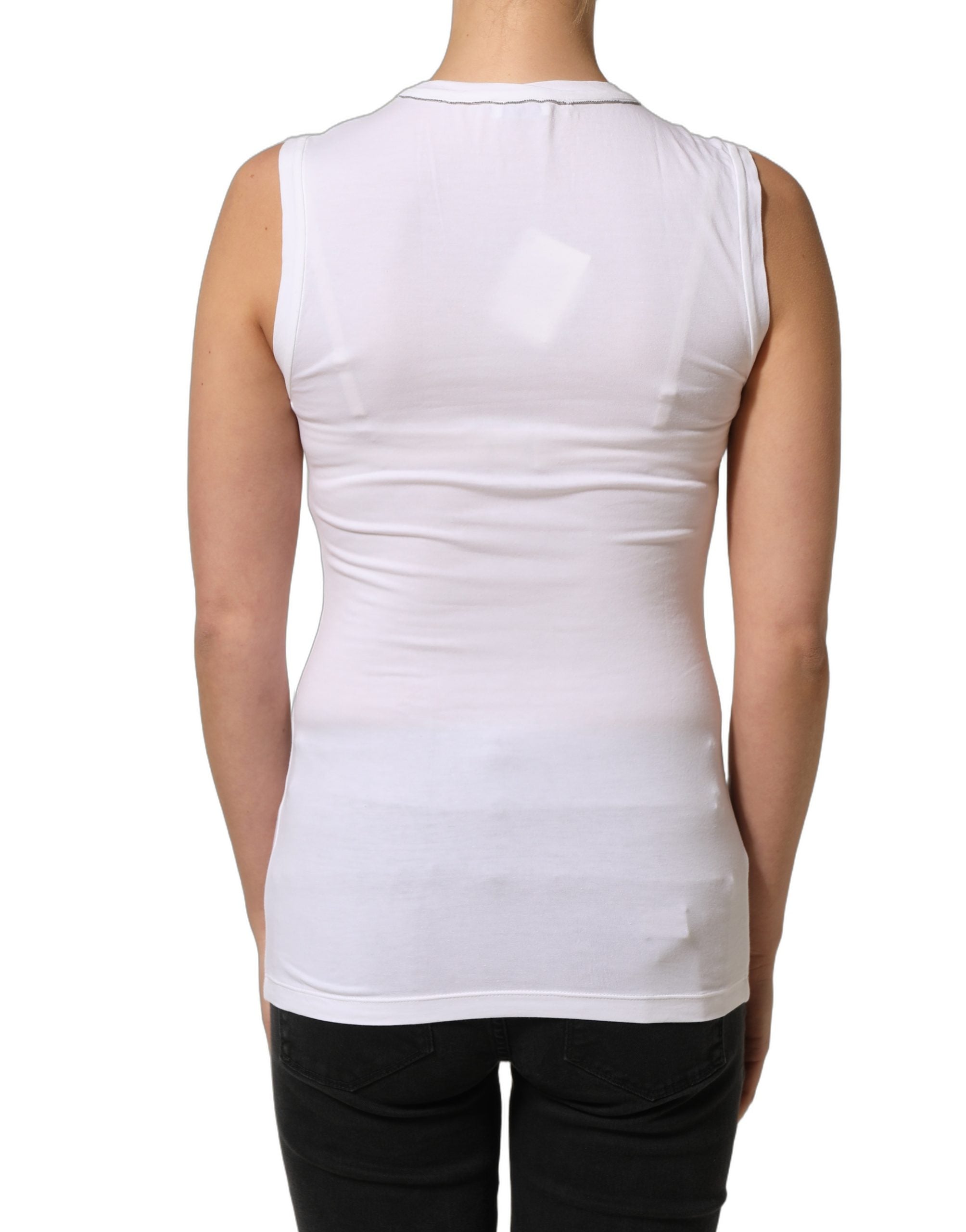 Brunello Cucinelli White SleeveLess Crew Neck Tank Blouse Top
