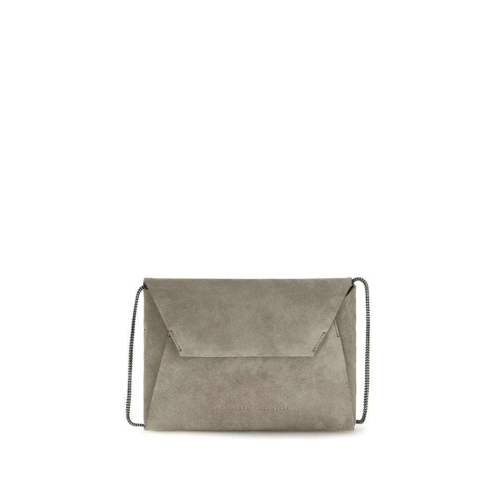 Brunello Cucinelli Gray Leather Shoulder Bag
