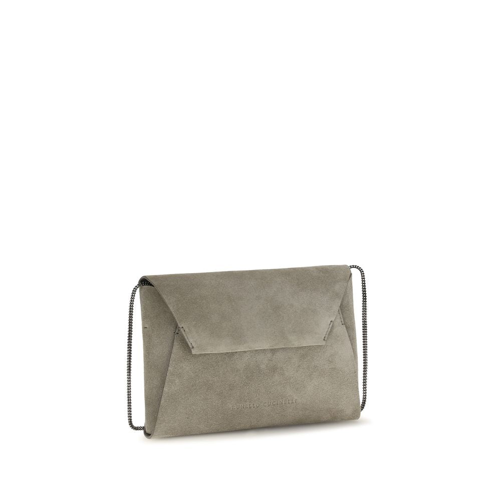 Brunello Cucinelli Gray Leather Shoulder Bag