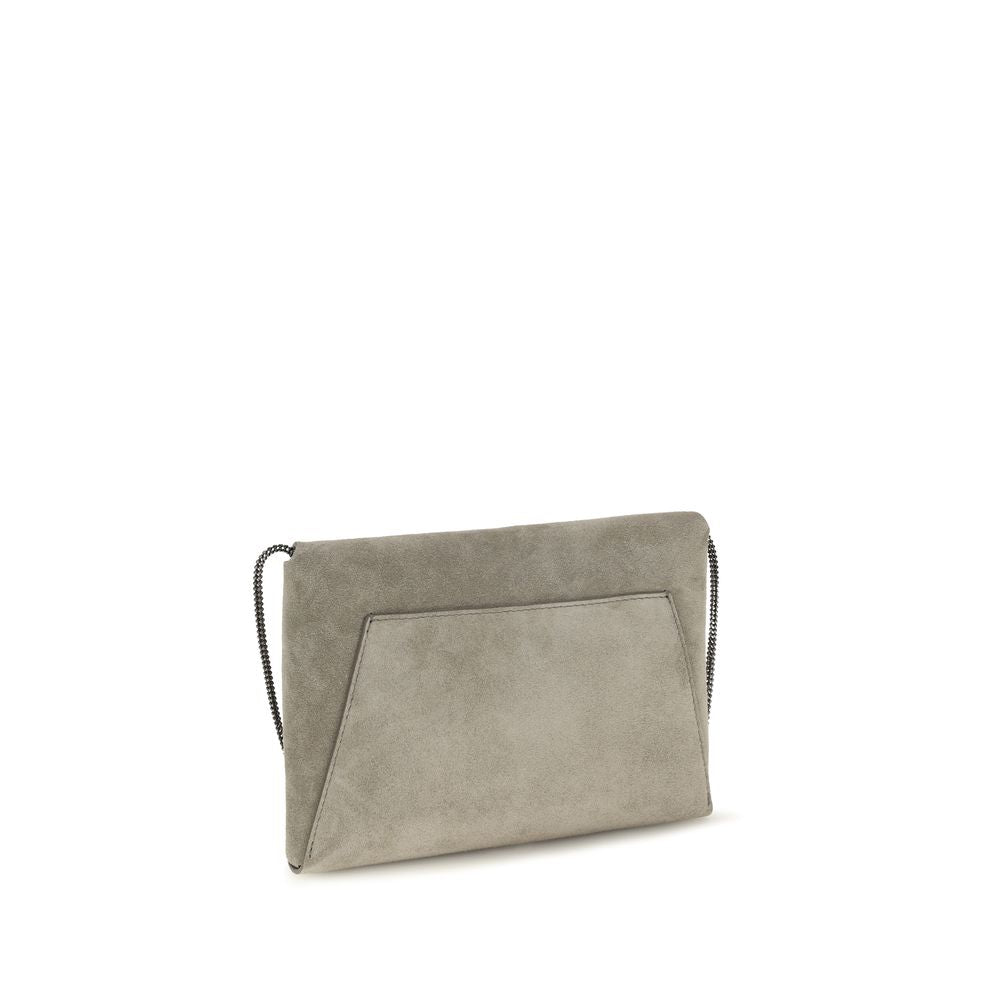 Brunello Cucinelli Gray Leather Shoulder Bag