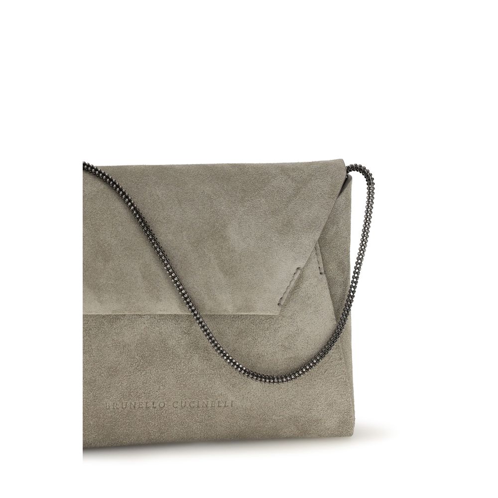 Brunello Cucinelli Gray Leather Shoulder Bag