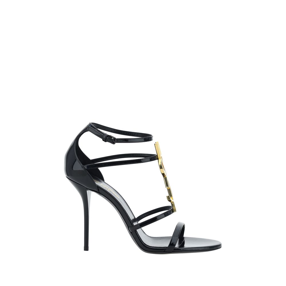Saint Laurent Black Leather Stiletto Heel Sandals