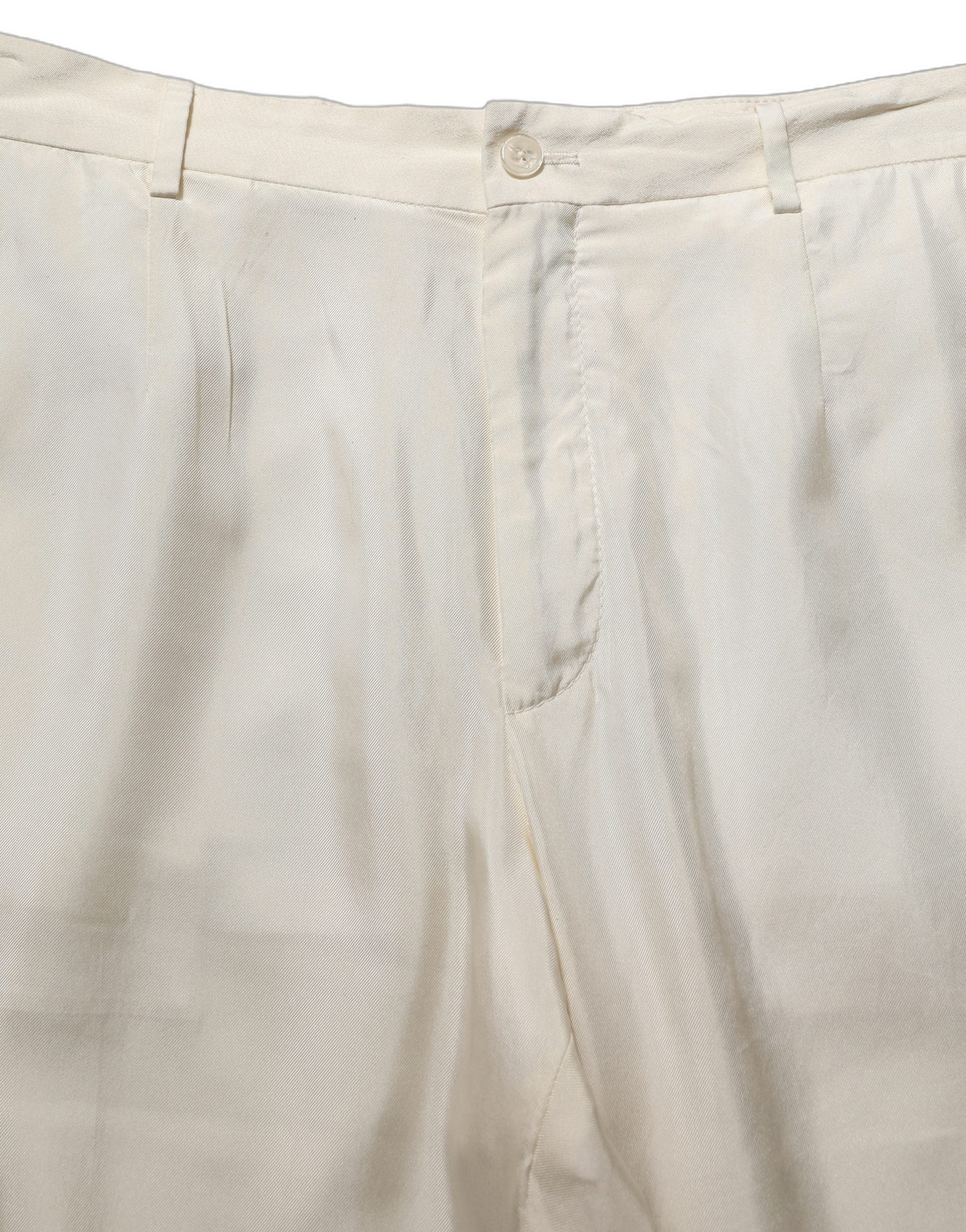 Dolce & Gabbana Off White Silk Straight Wide Leg Trouser Pants