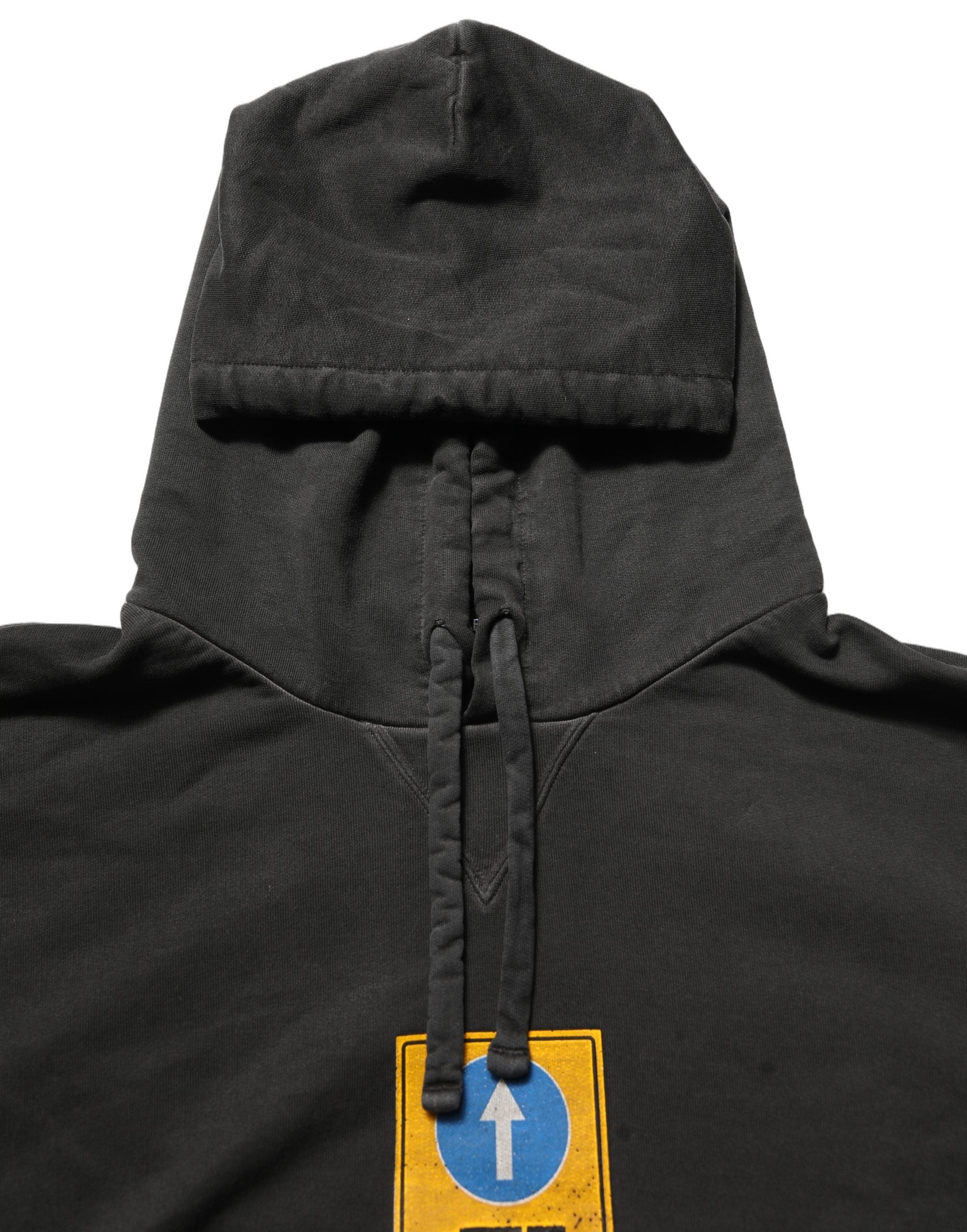 Dolce & Gabbana Black Cotton Logo Hooded Oversize Sweater