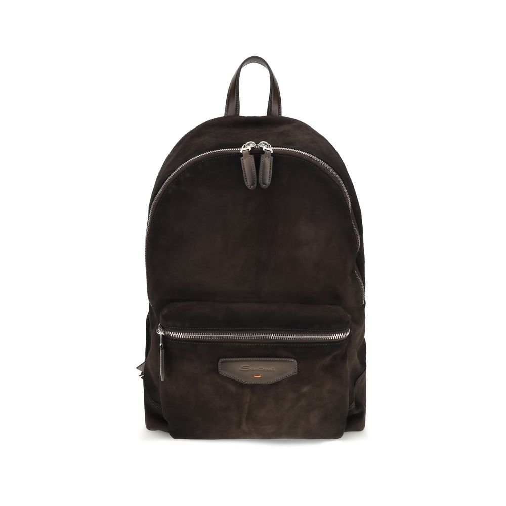 Santoni Brown Leather Backpack