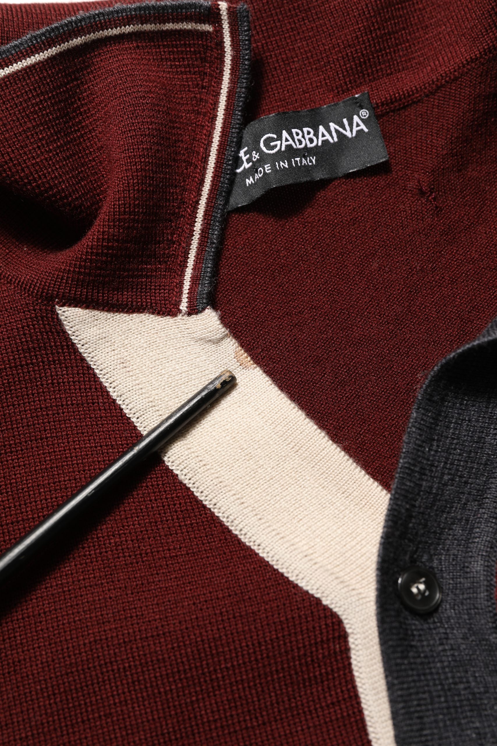 Dolce & Gabbana Burgundy Wool Knit Henley Pullover Sweater