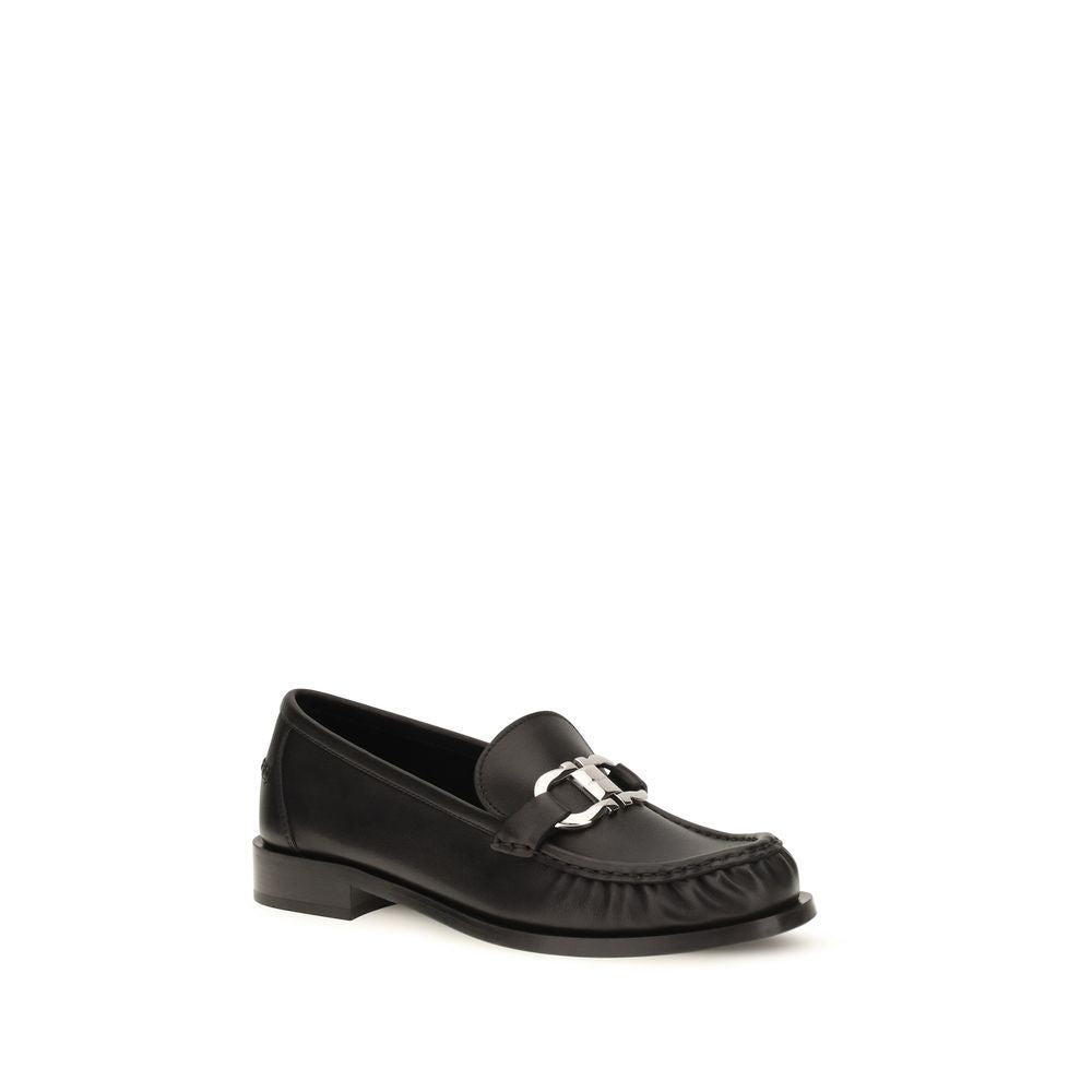 Ferragamo Black Leather Slip-On Loafers