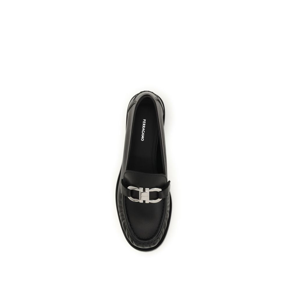 Ferragamo Black Leather Slip-On Loafers