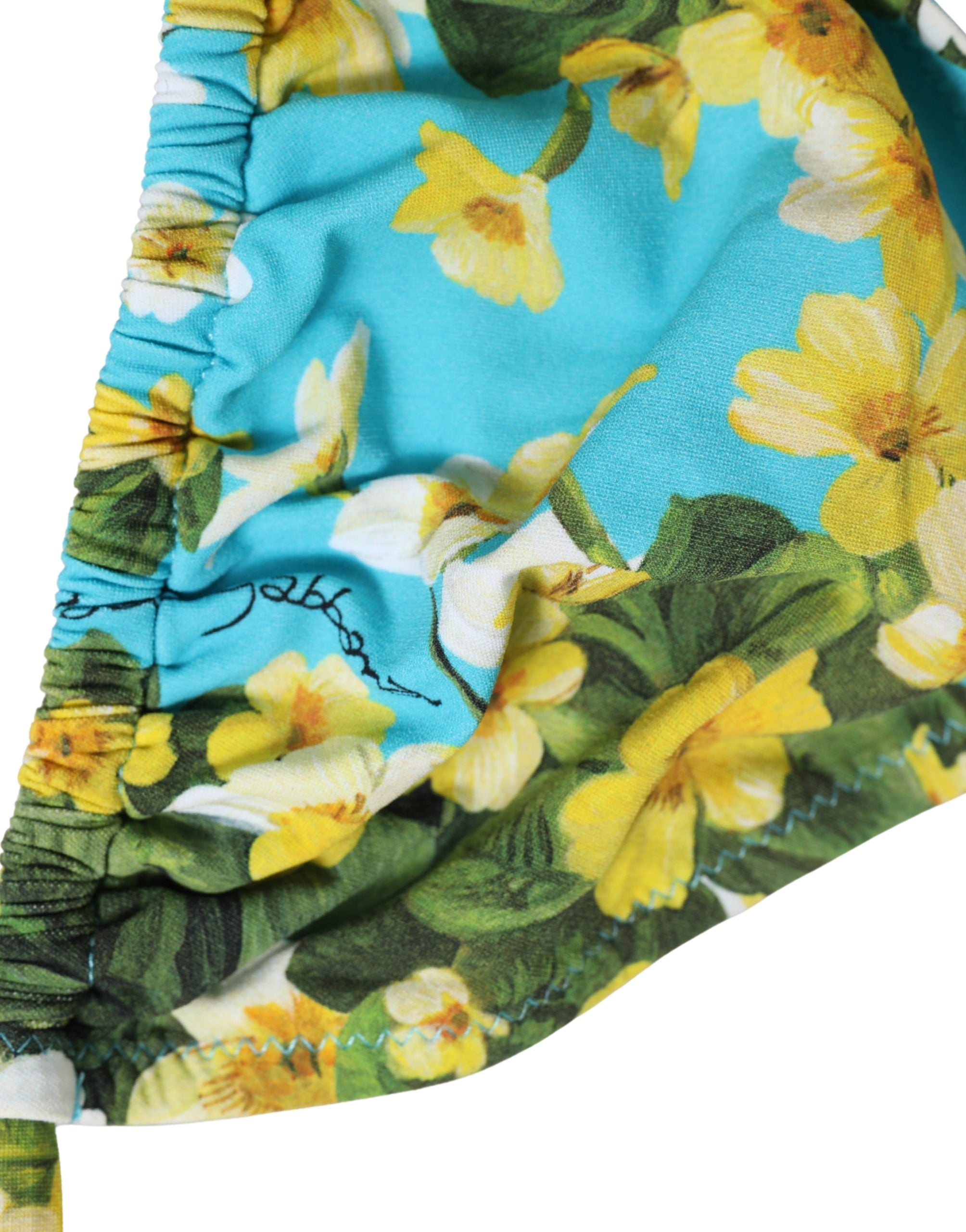 Dolce & Gabbana Blue Floral Print Nylon Halter Bikini Top Swimwear