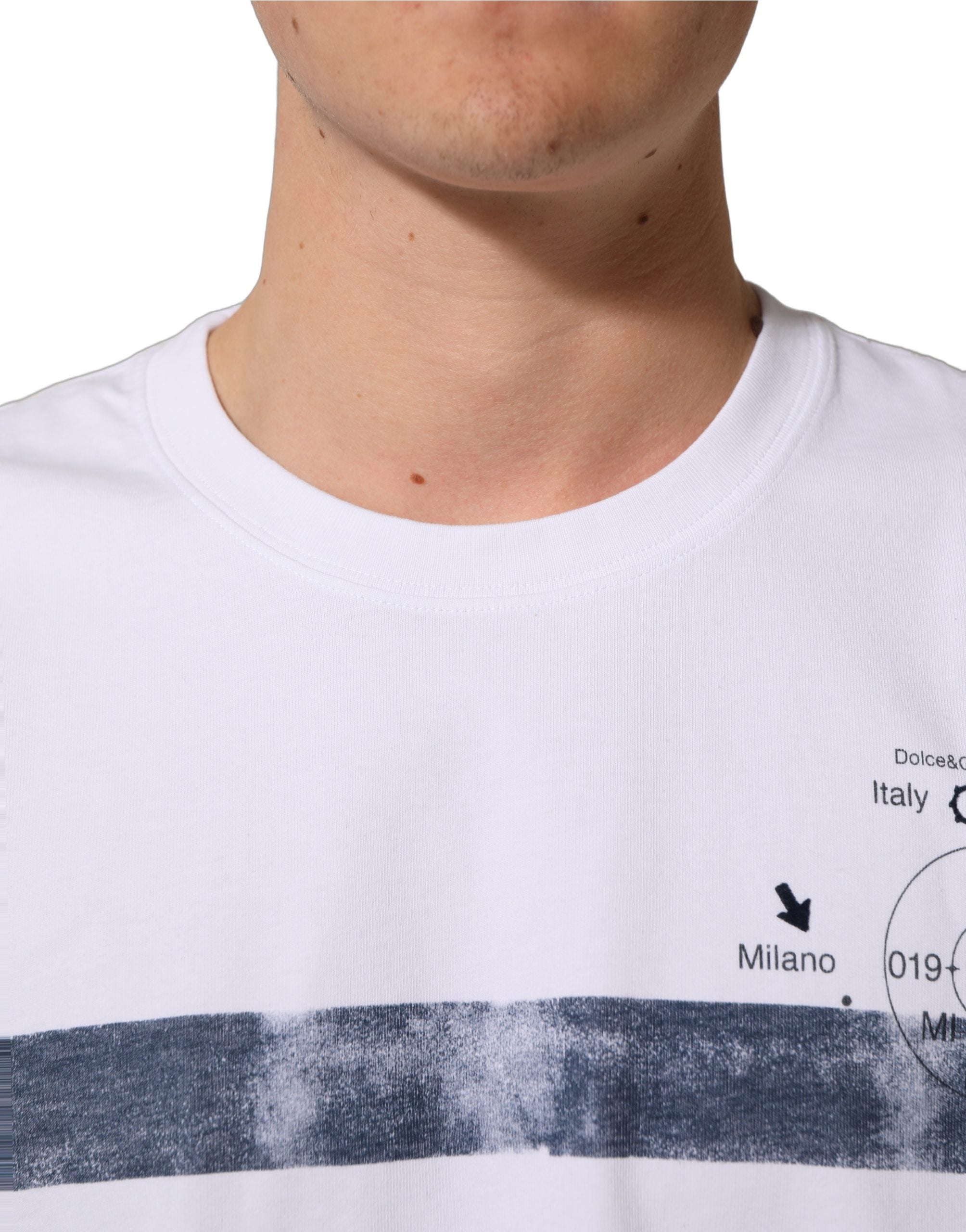Dolce & Gabbana White Blue Stripe Cotton Short Sleeve T-shirt