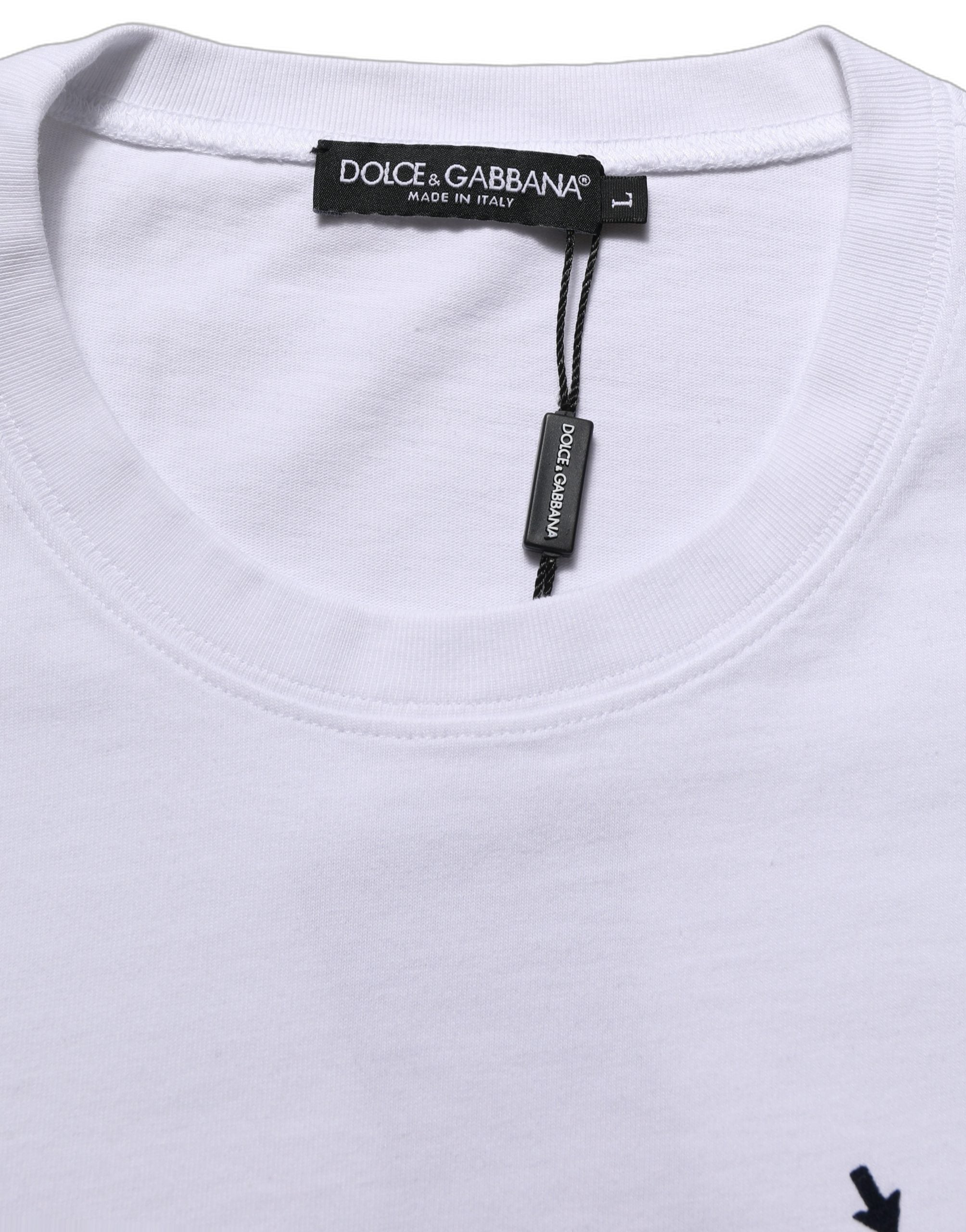 Dolce & Gabbana White Blue Stripe Cotton Short Sleeve T-shirt