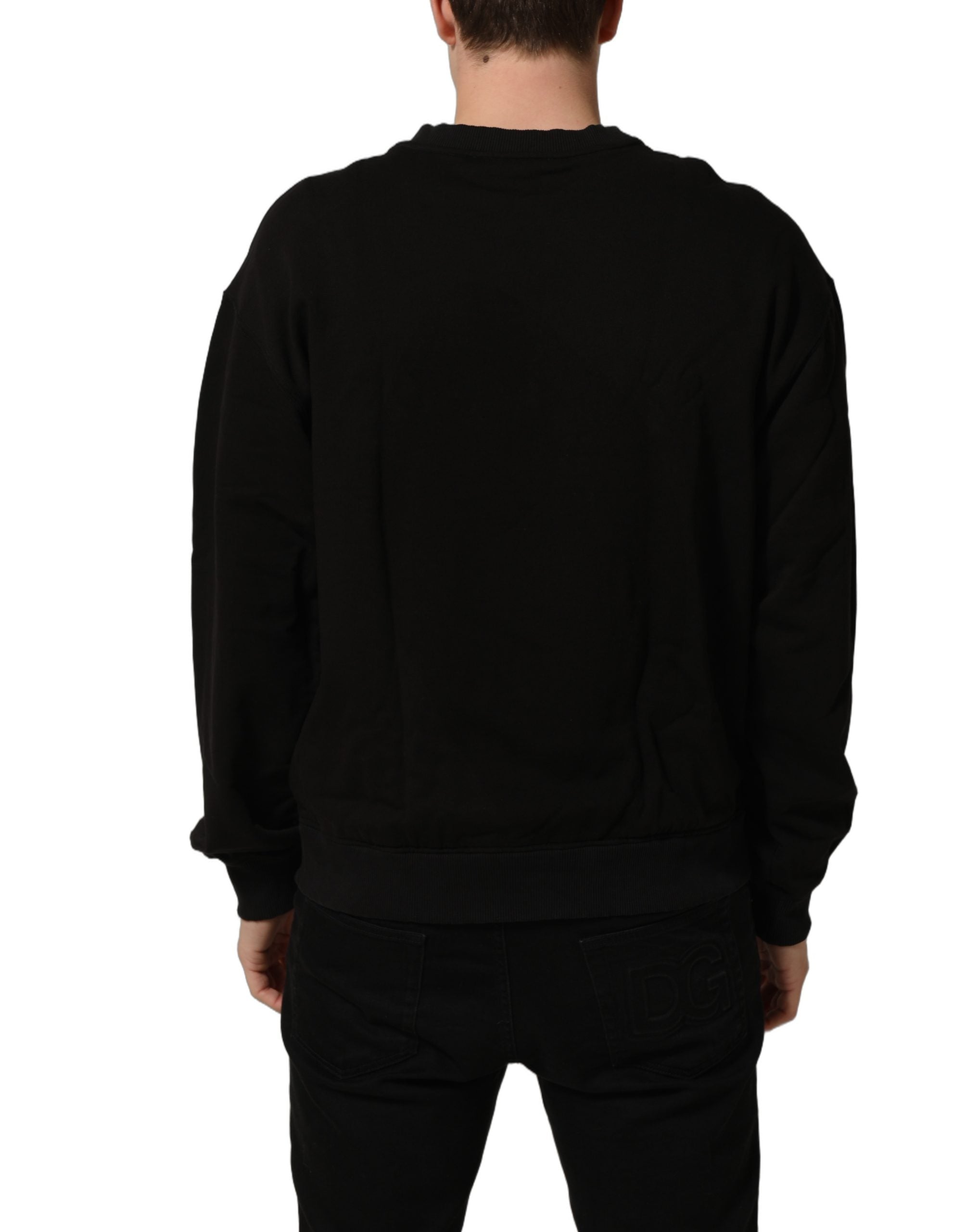 Dolce & Gabbana Black Cotton Logo Print Sweatshirt Sweater