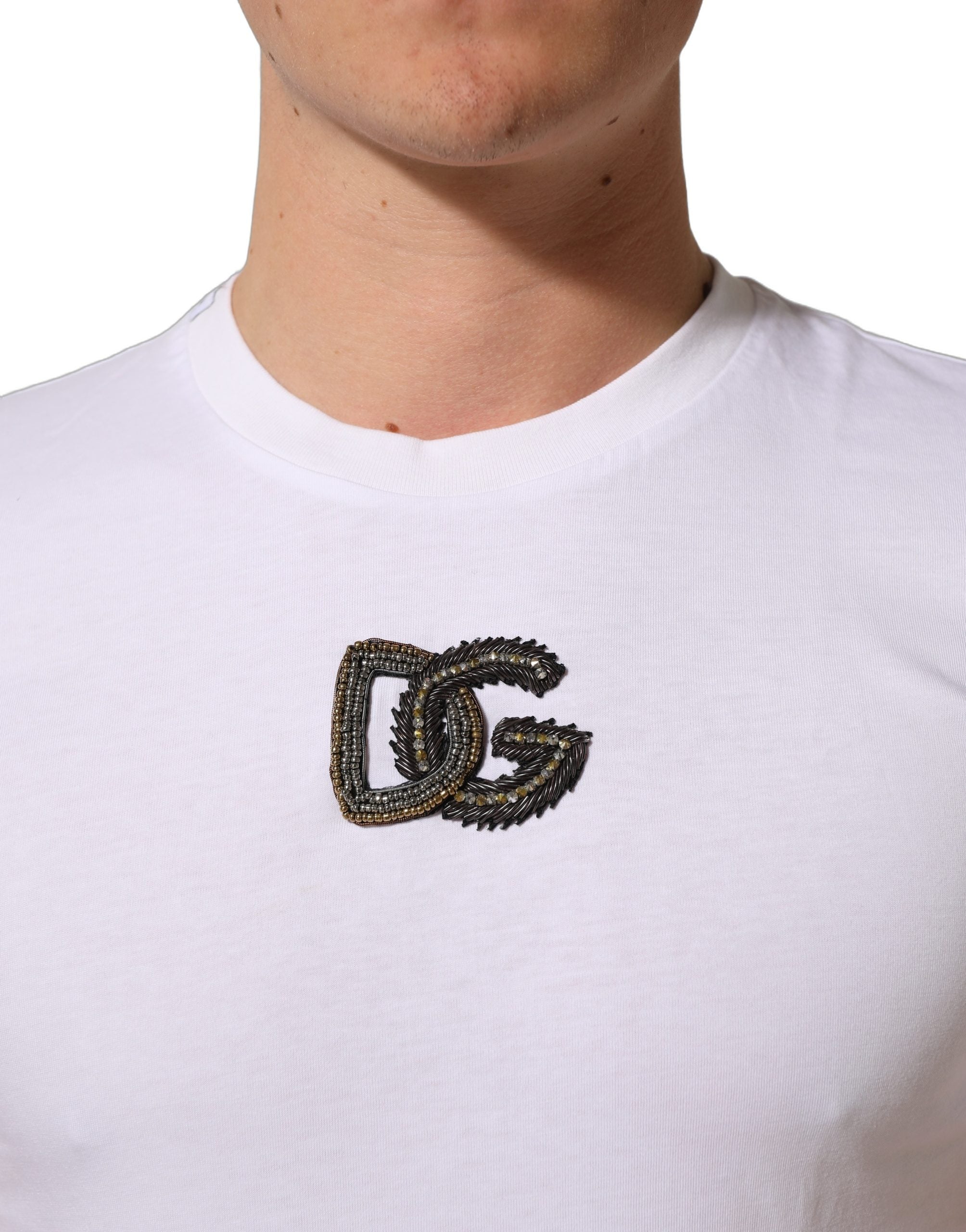 Dolce & Gabbana White DG Logo Cotton Crew Neck Men T-shirt
