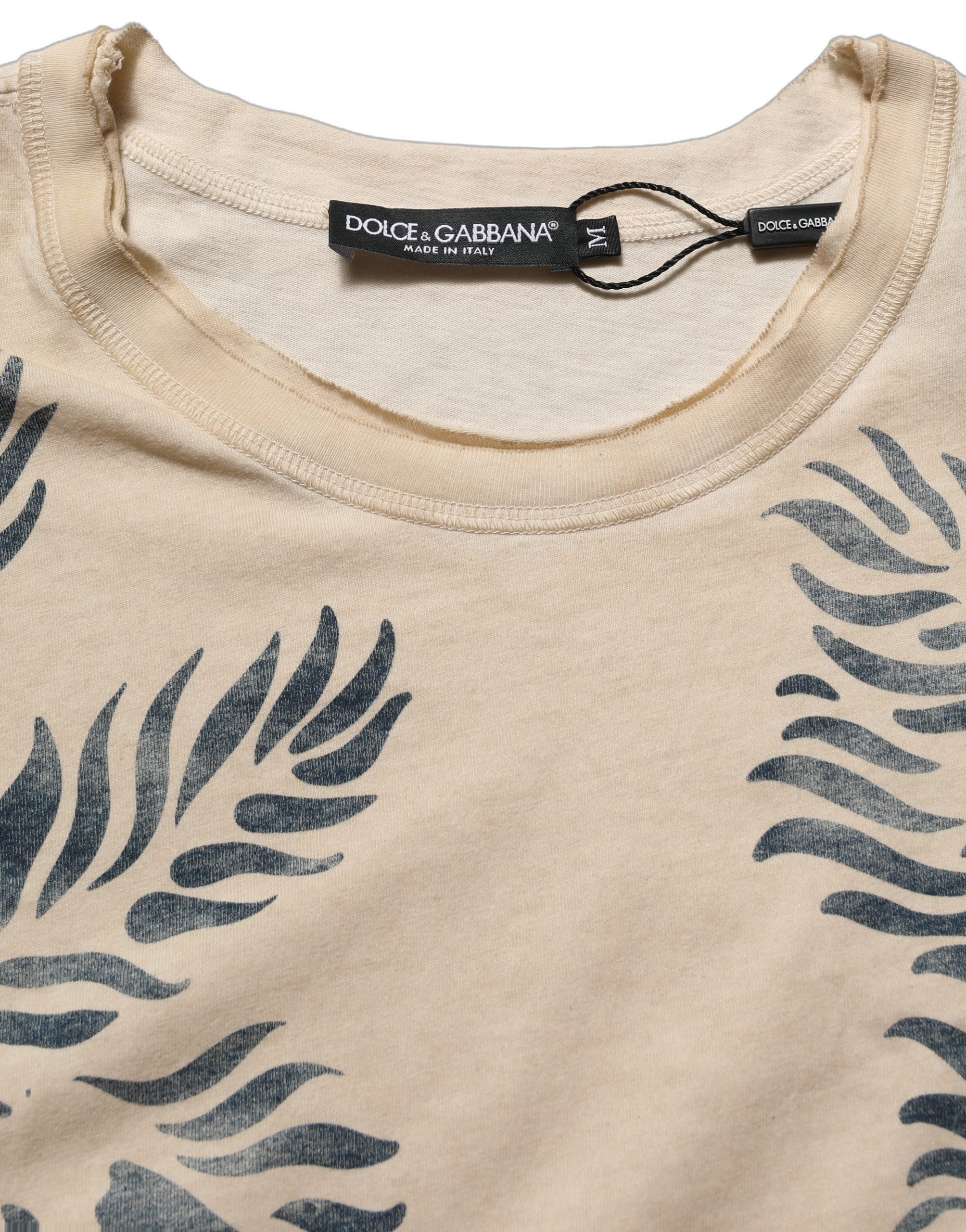 Dolce & Gabbana Beige Cotton Graphic Print Crew Neck  T-shirt
