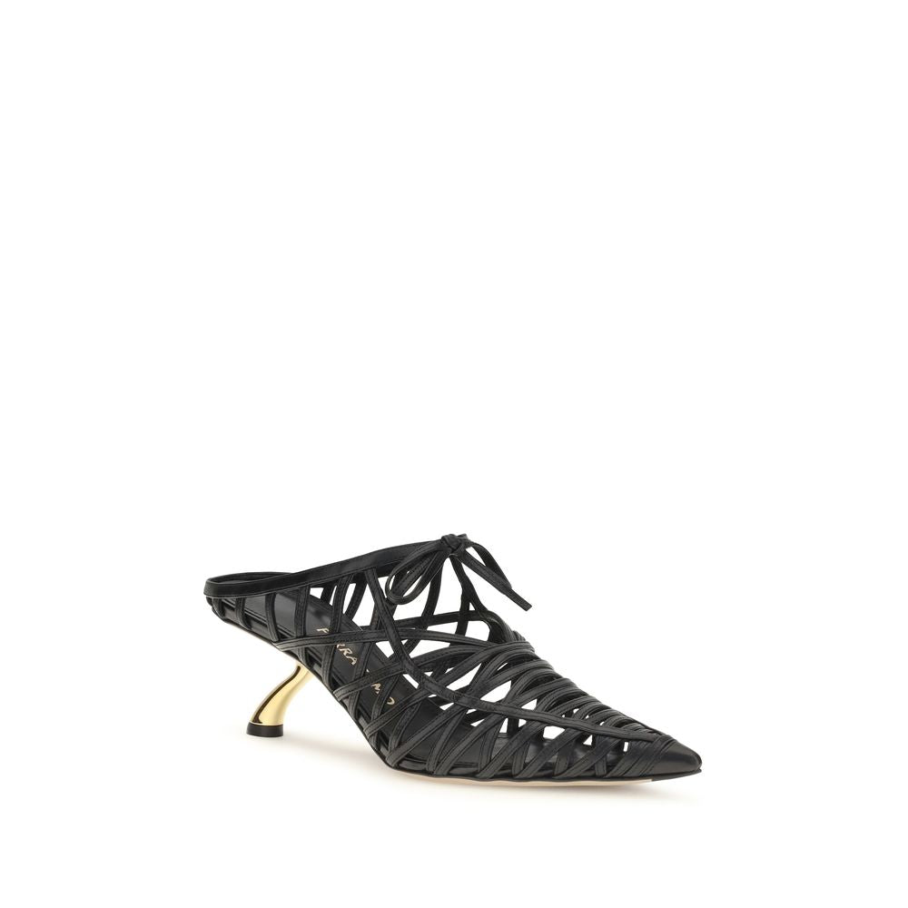 Ferragamo Black Leather Mules