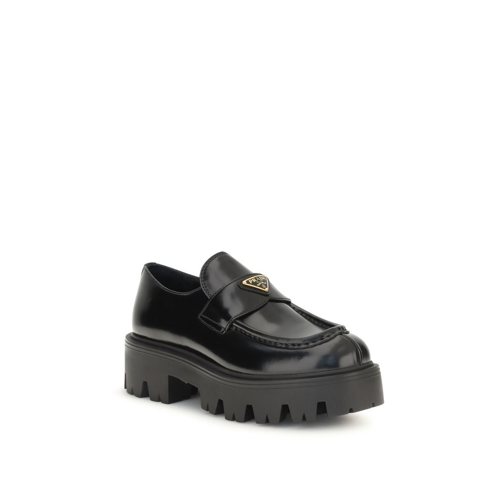 Prada Black Leather Slip-On Loafers