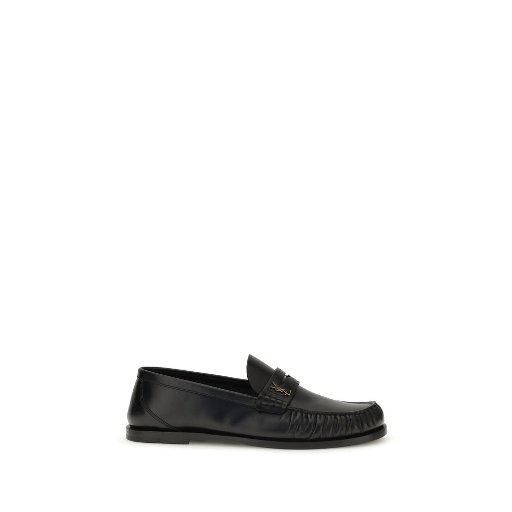 Saint Laurent Black Leather Slip-On Loafers
