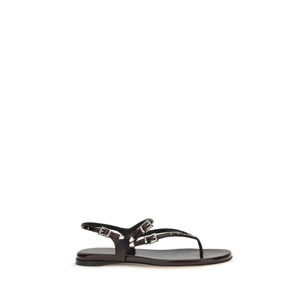Chloé Black Leather Flat Sandals