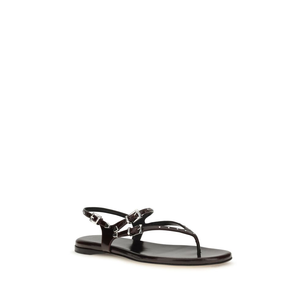 Chloé Black Leather Flat Sandals