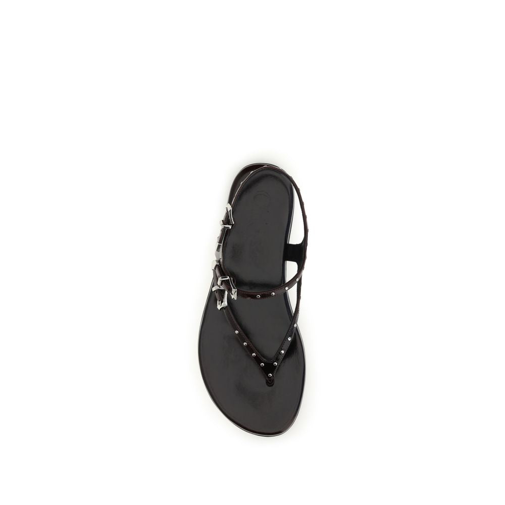 Chloé Black Leather Flat Sandals