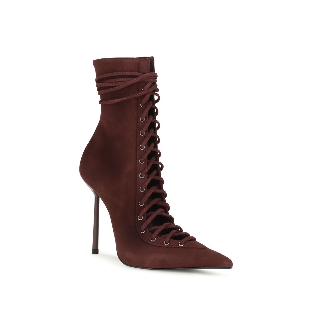 LE SILLA Bordeaux Leather Lace-Up Boots