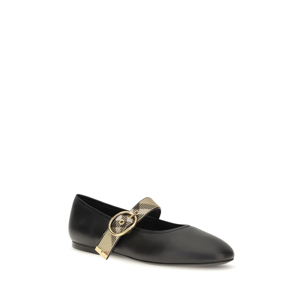 Burberry Black Leather Ballet Flats