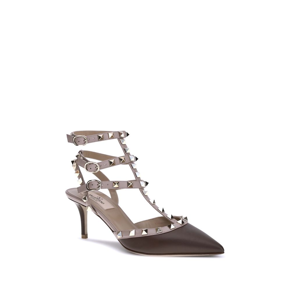 Valentino Garavani Brown Leather Mid Heel Pumps