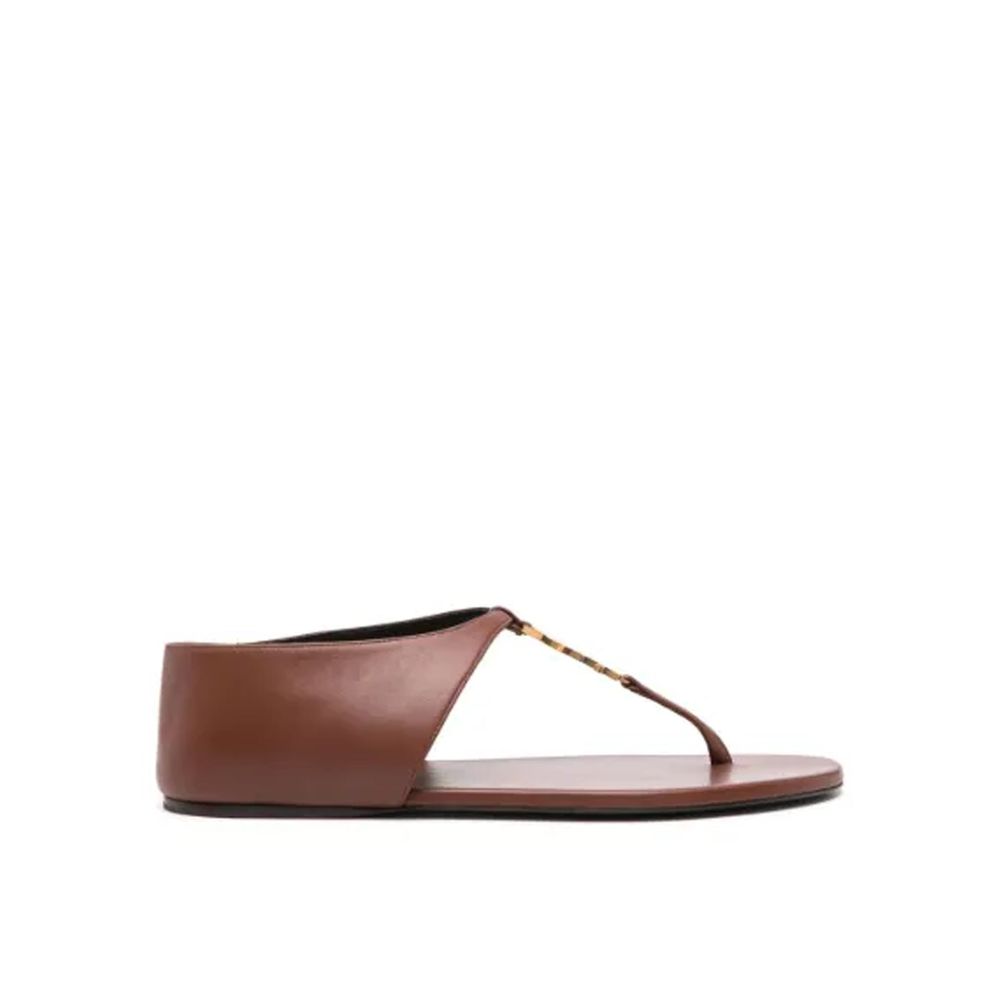 Saint Laurent Brown Leather Flip-Flop Sandals