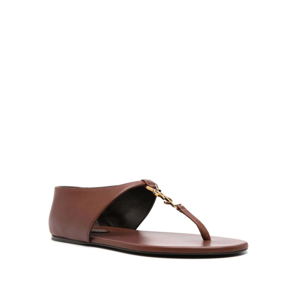 Saint Laurent Brown Leather Flip-Flop Sandals