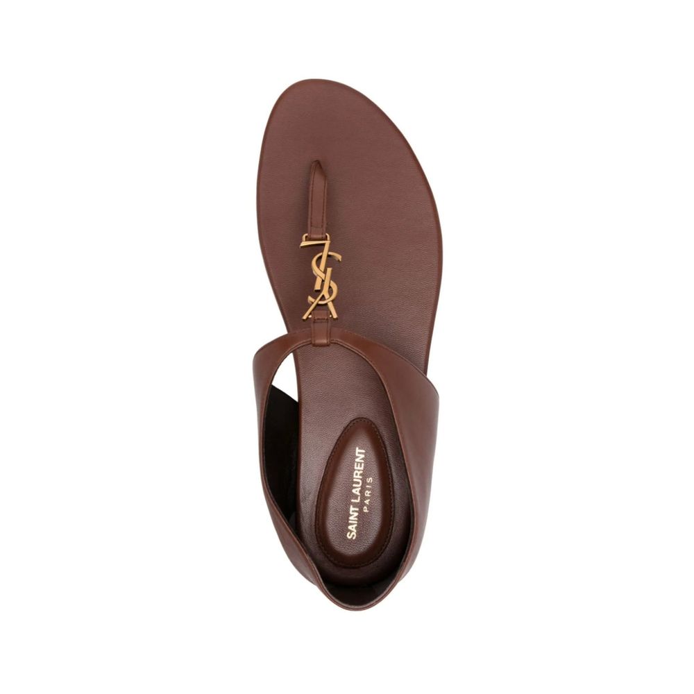 Saint Laurent Brown Leather Flip-Flop Sandals